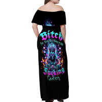 Queen Skull Off Shoulder Maxi Dress Bitch I'm Not A Princess I'm The Fucking Queen - Wonder Print Shop