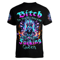 Queen Skull Women V Neck T Shirt Bitch I'm Not A Princess I'm The Fucking Queen - Wonder Print Shop