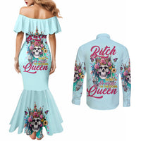 Skull Fairy Couples Matching Mermaid Dress and Long Sleeve Button Shirt Bitch I'm Not A Princess I'm The Fucking Queen