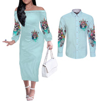 Skull Fairy Couples Matching Off The Shoulder Long Sleeve Dress and Long Sleeve Button Shirt Bitch I'm Not A Princess I'm The Fucking Queen