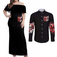 Couple Skull Couples Matching Off Shoulder Maxi Dress and Long Sleeve Button Shirt From Our First Kiss - Wonder Print Shop