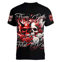 Couple Skull Women V Neck T Shirt From Our First Kiss - Wonder Print Shop