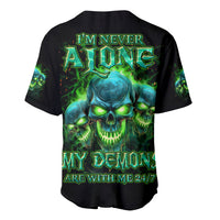 Flame Skull Baseball Jersey I'm Never Alone My Demons Are Wit Me 24/7 - Wonder Print Shop