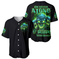Flame Skull Baseball Jersey I'm Never Alone My Demons Are Wit Me 24/7 - Wonder Print Shop