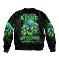Flame Skull Bomber Jacket I'm Never Alone My Demons Are Wit Me 24/7 - Wonder Print Shop