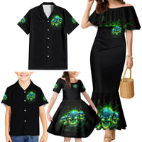 Flame Skull Family Matching Mermaid Dress and Hawaiian Shirt I'm Never Alone My Demons Are Wit Me 24/7 - Wonder Print Shop