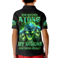 Flame Skull Kid Polo Shirt I'm Never Alone My Demons Are Wit Me 24/7 - Wonder Print Shop