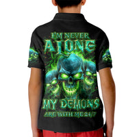 Flame Skull Kid Polo Shirt I'm Never Alone My Demons Are Wit Me 24/7 - Wonder Print Shop