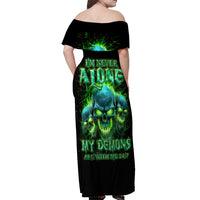 Flame Skull Off Shoulder Maxi Dress I'm Never Alone My Demons Are Wit Me 24/7 - Wonder Print Shop