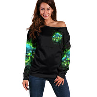 Flame Skull Off Shoulder Sweater I'm Never Alone My Demons Are Wit Me 24/7 - Wonder Print Shop