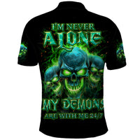 Flame Skull Polo Shirt I'm Never Alone My Demons Are Wit Me 24/7 - Wonder Print Shop