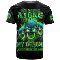 Flame Skull T Shirt I'm Never Alone My Demons Are Wit Me 24/7 - Wonder Print Shop