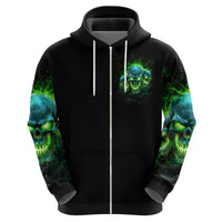 Flame Skull Zip Hoodie I'm Never Alone My Demons Are Wit Me 24/7 - Wonder Print Shop