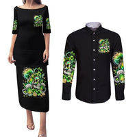 Irish Skull Couples Matching Puletasi and Long Sleeve Button Shirt Drink Up Bitches - Wonder Print Shop