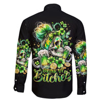 Irish Skull Family Matching Off Shoulder Long Sleeve Dress and Hawaiian Shirt Drink Up Bitches - Wonder Print Shop