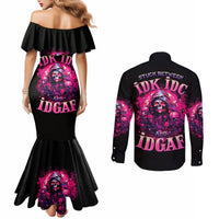 Rose Skull Couples Matching Mermaid Dress and Long Sleeve Button Shirt Stuck Between IDK IDC And IDGAF