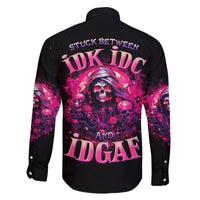 Rose Skull Family Matching Long Sleeve Bodycon Dress and Hawaiian Shirt Stuck Between IDK IDC And IDGAF - Wonder Print Shop