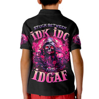 Rose Skull Kid Polo Shirt Stuck Between IDK IDC And IDGAF - Wonder Print Shop