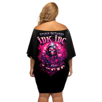 Rose Skull Off Shoulder Short Dress Stuck Between IDK IDC And IDGAF - Wonder Print Shop