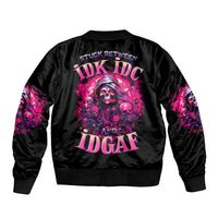 Rose Skull Sleeve Zip Bomber Jacket Stuck Between IDK IDC And IDGAF - Wonder Print Shop