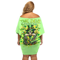 Irish Skull Family Matching Off Shoulder Short Dress and Hawaiian Shirt The Devil Whispered To Me I'm Coming For You - Wonder Print Shop