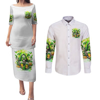 Irish Skull Couples Matching Puletasi and Long Sleeve Button Shirt I Whisper Back Bring Beer - Wonder Print Shop