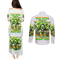 Irish Skull Couples Matching Puletasi and Long Sleeve Button Shirt I Whisper Back Bring Beer - Wonder Print Shop