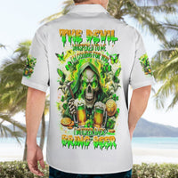 Back view short-sleeve button-up with large green skull and beer mug graphic