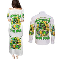 Irish Skull Couples Matching Puletasi and Long Sleeve Button Shirt To Wash Down Another Beer To Wash Down This Beer - Wonder Print Shop