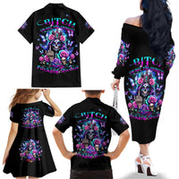 Fairy Skull Family Matching Off Shoulder Long Sleeve Dress and Hawaiian Shirt Bitch I'm Not A Princess I'm The Fucking Queen - Wonder Print Shop