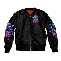 Fairy Skull Sleeve Zip Bomber Jacket Bitch I'm Not A Princess I'm The Fucking Queen - Wonder Print Shop