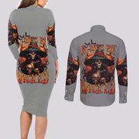 Witch Skull Couples Matching Long Sleeve Bodycon Dress and Long Sleeve Button Shirt A Wee Bit Wicked - Wonder Print Shop
