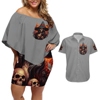 Witch Skull Couples Matching Off Shoulder Short Dress and Hawaiian Shirt A Wee Bit Wicked - Wonder Print Shop