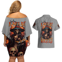 Witch Skull Couples Matching Off Shoulder Short Dress and Hawaiian Shirt A Wee Bit Wicked - Wonder Print Shop