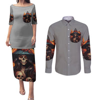 Witch Skull Couples Matching Puletasi Dress and Long Sleeve Button Shirt A Wee Bit Wicked - Wonder Print Shop