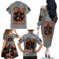 Witch Skull Family Matching Off Shoulder Long Sleeve Dress and Hawaiian Shirt A Wee Bit Wicked - Wonder Print Shop