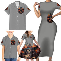 Witch Skull Family Matching Short Sleeve Bodycon Dress and Hawaiian Shirt A Wee Bit Wicked - Wonder Print Shop
