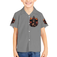 Witch Skull Family Matching Short Sleeve Bodycon Dress and Hawaiian Shirt A Wee Bit Wicked - Wonder Print Shop