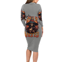 Witch Skull Long Sleeve Bodycon Dress A Wee Bit Wicked - Wonder Print Shop