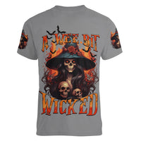Witch Skull Women V Neck T Shirt A Wee Bit Wicked - Wonder Print Shop