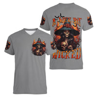Witch Skull Women V Neck T Shirt A Wee Bit Wicked - Wonder Print Shop