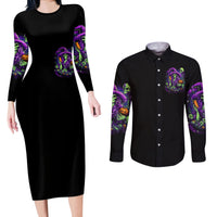 Witch Skull Couples Matching Long Sleeve Bodycon Dress and Long Sleeve Button Shirt Don't Make Me Get The Flying Monkey - Wonder Print Shop