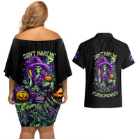 Witch Skull Couples Matching Off Shoulder Short Dress and Hawaiian Shirt Don't Make Me Get The Flying Monkey - Wonder Print Shop