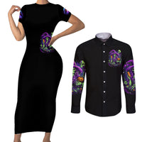 Witch Skull Couples Matching Short Sleeve Bodycon Dress and Long Sleeve Button Shirt Don't Make Me Get The Flying Monkey - Wonder Print Shop