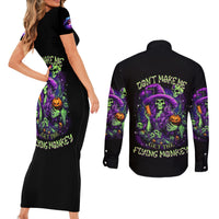 Witch Skull Couples Matching Short Sleeve Bodycon Dress and Long Sleeve Button Shirt Don't Make Me Get The Flying Monkey - Wonder Print Shop