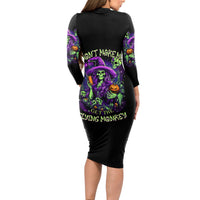 Witch Skull Long Sleeve Bodycon Dress Don't Make Me Get The Flying Monkey - Wonder Print Shop