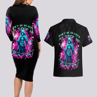 Witch Skull Couples Matching Long Sleeve Bodycon Dress and Hawaiian Shirt Don't Be So Quick To Judge Me - Wonder Print Shop