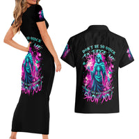 Witch Skull Couples Matching Short Sleeve Bodycon Dress and Hawaiian Shirt Don't Be So Quick To Judge Me - Wonder Print Shop