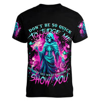 Witch Skull Women V Neck T Shirt Don't Be So Quick To Judge Me - Wonder Print Shop