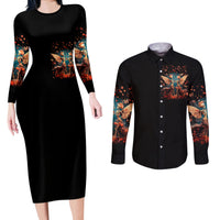 Fairy Skull Couples Matching Long Sleeve Bodycon Dress and Long Sleeve Button Shirt Hello Darkness My Old Friend - Wonder Print Shop